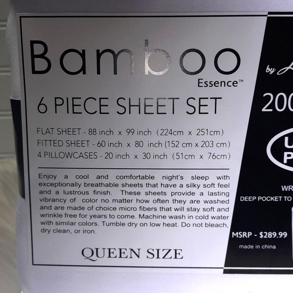 Bamboo Essence Queen White 6 Piece Sheet Set - Picture 6 of 10
